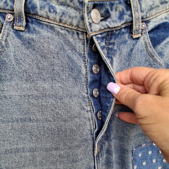 Free People We The Free Belladonna Patchwork Bootcut Jeans Boho Distressed Denim - Picture 7 of 14